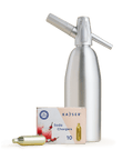 Clearance Bundle — Sparkle 1 Quart Aluminum Silver Soda Siphon + Kayser Seltzer Soda Chargers - Box of 10