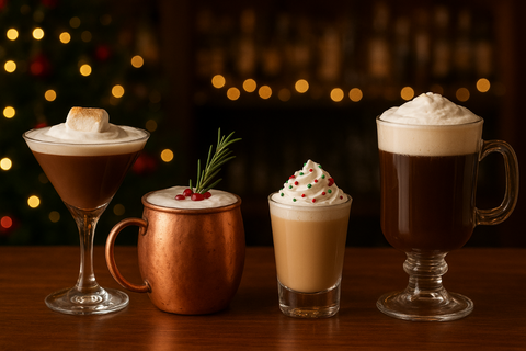 Holiday cocktails with whipped cream and foam