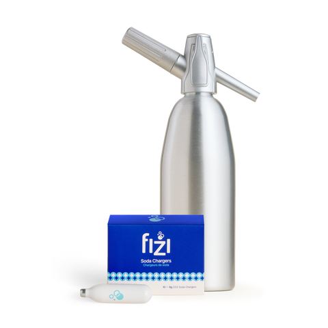 Clearance Bundle - Sparkle 1 Quart Aluminum Silver Soda Siphon + Kayser Seltzer Soda Chargers - Box of 10