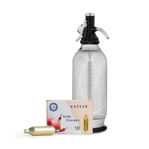 Mixologist's Entertainment Bundle — Includes an iSi 1 Quart Classic Stainless-Steel Mesh Soda Siphon along with Box of 10 Kayser CO2 Soda Chargers