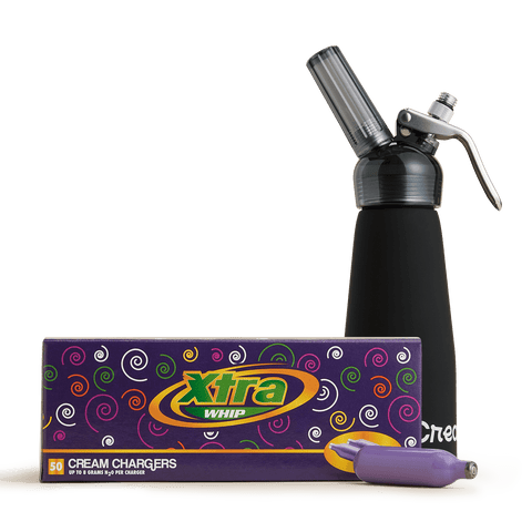 Bundle - CreamRight 1 Pint Aluminum Transparent Whipped Cream Dispenser + Xtra Whip - Box of 50