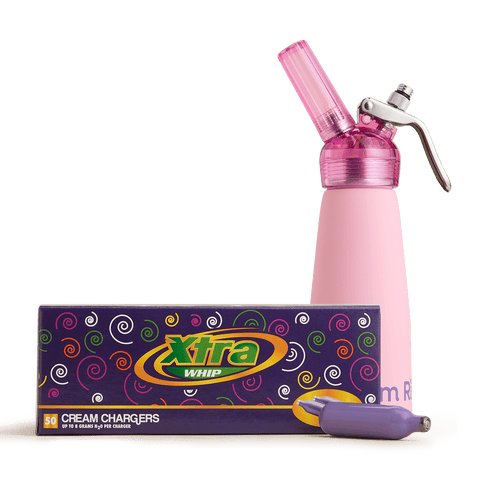Bundle - CreamRight 1 Pint Aluminum Transparent Whipped Cream Dispenser + Xtra Whip - Box of 50