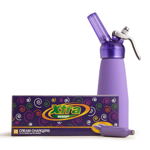 Bundle - CreamRight 1 Pint Aluminum Transparent Whipped Cream Dispenser + Xtra Whip - Box of 50