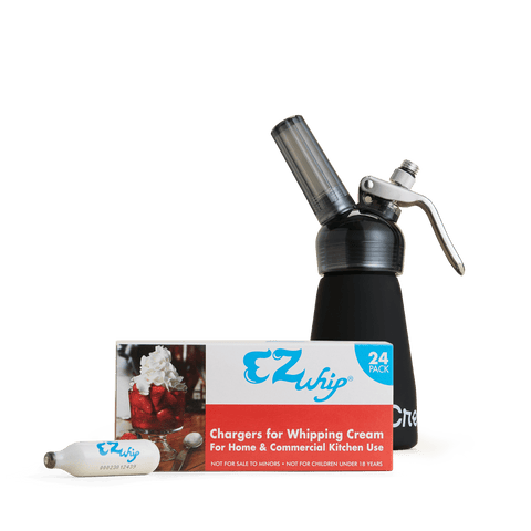 Bundle - Includes CreamRight 1/2 Pint Aluminum Transparent Whipped Cream Dispenser with a Box of 24 EZ Whip Chargers