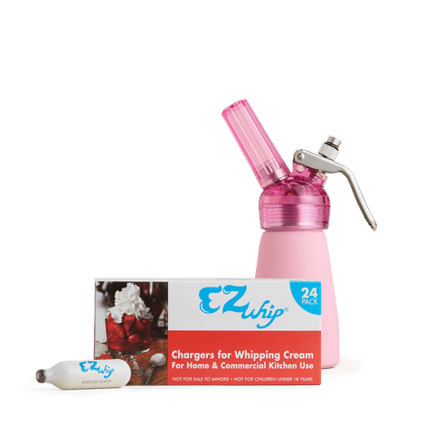 Bundle - Includes CreamRight 1/2 Pint Aluminum Transparent Whipped Cream Dispenser with a Box of 24 EZ Whip Chargers