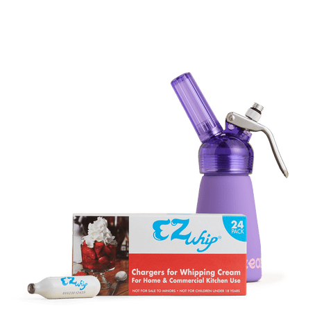 Bundle - Includes CreamRight 1/2 Pint Aluminum Transparent Whipped Cream Dispenser with a Box of 24 EZ Whip Chargers