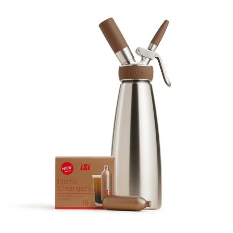 A product bundle consisting of an iSi Nitro Coffee siphon and a box of 16 iSi Nitro Chargers