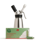 A bundle consisting of an iSi one pint Profi whipped cream dispenser and a box of 50 iSi Professional Eco Series whipped cream chargers